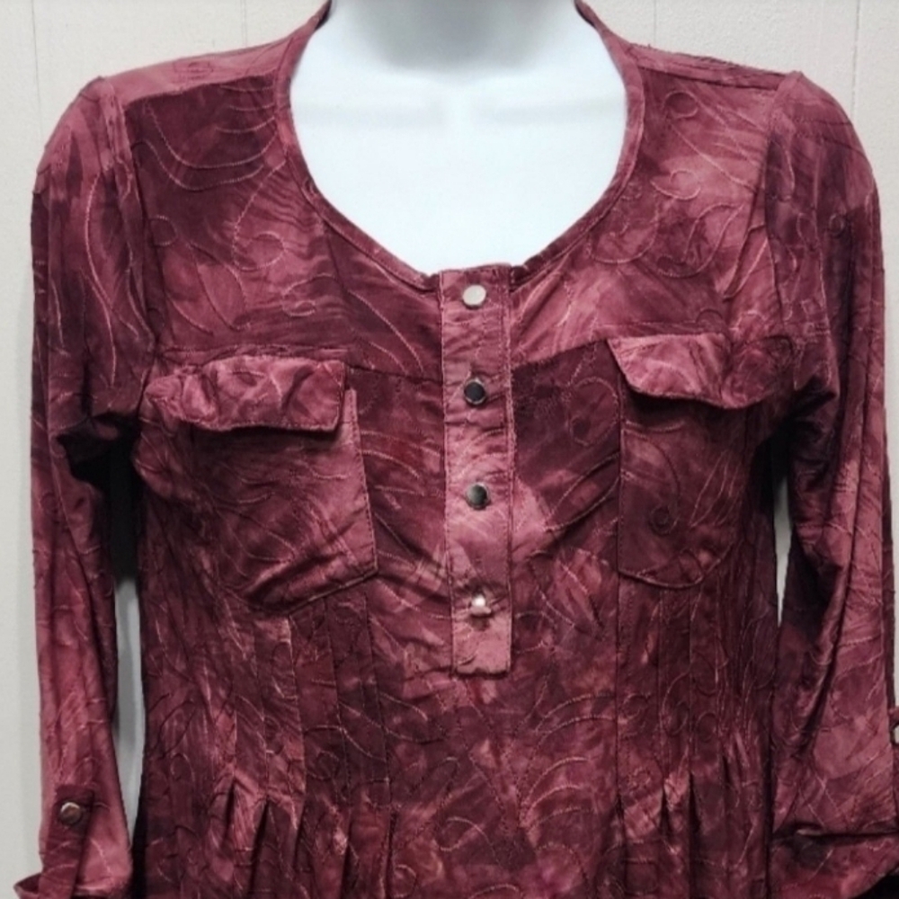 CB Established 1962 Blouse Petite Small 3/4 Sleeve Half Button Pockets B291